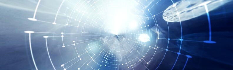 Line and dot pattern and bokeh background. Technology concept.