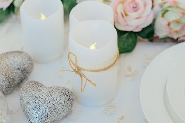 Wedding reception. Table set for an event party. Romantic dinner setting