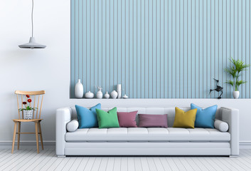 interior modern living room with sofa, chair,  plant, lamp, decoration, 3D render