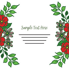 Vector illustration your sample text here with red flower frame blooms hand drawn