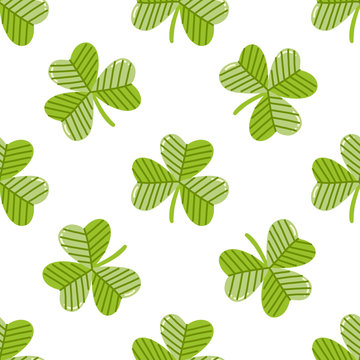 Seamless pattern with clover on a white background, for St. Patrick's Day. Excellent design for packaging, wrapping paper, textile, clothes and etc.