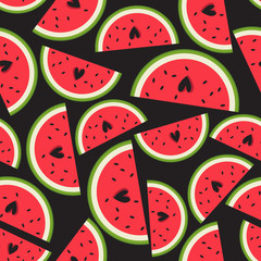 Fresh fruits, hand drawn backdrop. Colorful wallpaper vector. Seamless pattern with ripe watermelons. Decorative illustration, good for printing. Overlapping background design