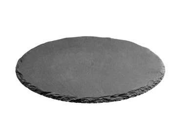 Foto op Plexiglas Slate plate on table. black slate stone isolated on white background. copy space © sosiukin