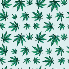 Naklejka na ściany i meble Seamless pattern of cannabis leaves. Watercolor illustration. Legalization of marijuana.