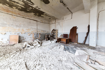 interior of an old abandoned building