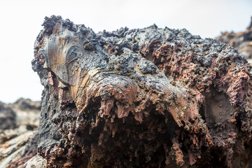Amazing lunar landscape of Timanfaya National Park on the volcanic island of Lanzarote in Spain.