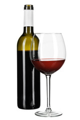 glass and bottle of wine isolated on a white background