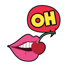 female lips with speech bubble isolated icon