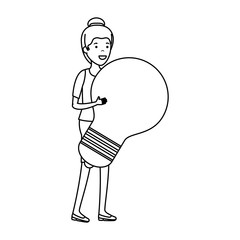 young woman with bulb character