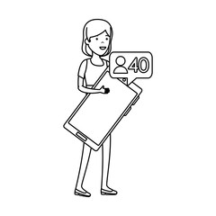 young woman with smartphone and speech bubble