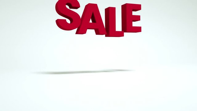 Sale - falling red letters. 3d render video.