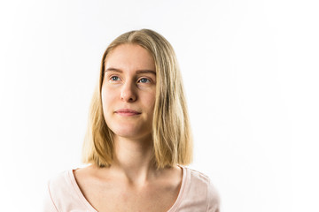 Naklejka premium beautiful girl blonde with blue eyes on a white background