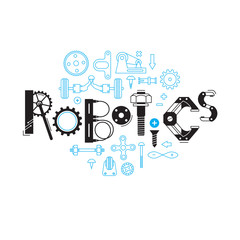 Inscription Robotics of the details and gears. Vector illustration - 250604005