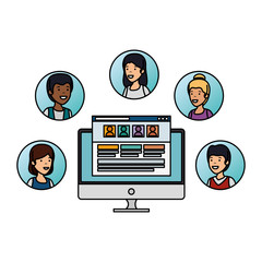 group of people with desktop social media