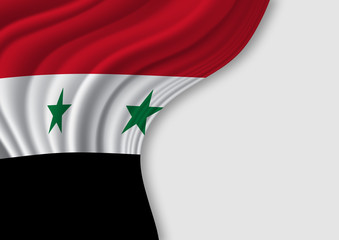 flag of Syria waving in the wind in front of black background