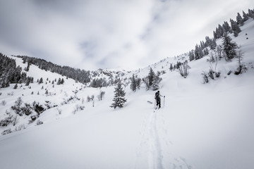 Skitour in den Alpen im Winter mit viel Schnee