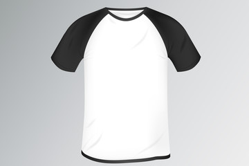 realistic template blank men's white t-shirt with black Raglan. isolated on grey background