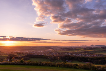 Sunset over village Coppenbrügge in Germany
