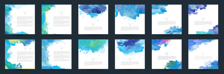 Big set of bright blue vector watercolor background for poster, brochure or flyer - obrazy, fototapety, plakaty