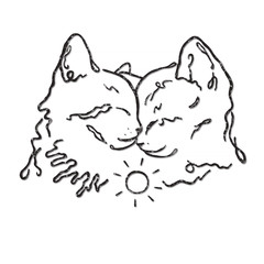 Vector drawing illustration/ simple line design/ two cute kittens together/ love