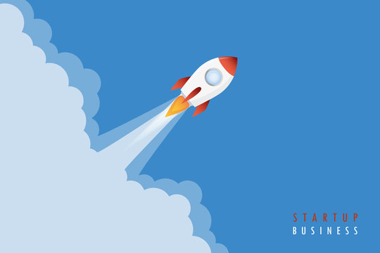 startup business concept rocket launch smoke vector illustration EPS10