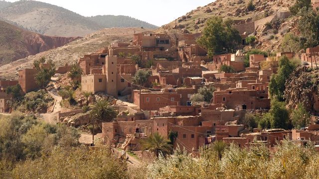 Vintage Berber village with clay houses in Morocco, Africa.