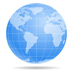 Earth Globe symbol icon isolated on white background. Europe, Africa, America, Antarctica, Arctic continents on the map.