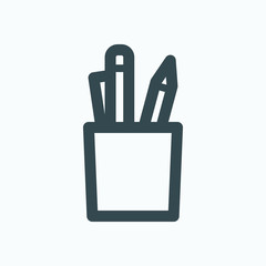 Obraz premium Pens stand linear icon, office pen holder, office plastic stand for pens and pencils vector icon