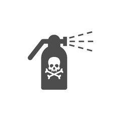 Sprayer gun, atomizer with skull and bones, toxic sign icon. Vaporizer with poison sign vector glyph icon.