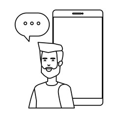 young man with smartphone and speech bubble