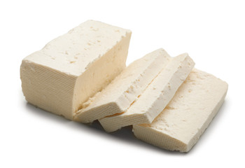 Tasty feta cheese on white background