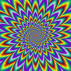 Pulsing fiery flower with spirals. Optical illusion of movement.