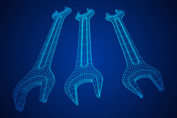 Wrench. Spanner repair tool. Mechanic or engineer instruments. Support service wireframe low poly mesh vector illustration