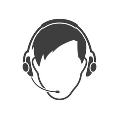 The man's face in headphones with a microphone. Vector on white background