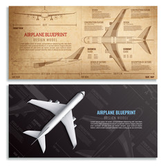 Airplane Blueprint Horizontal Banners