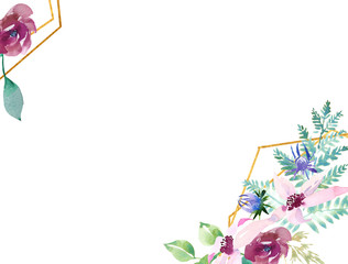 Wedding spring romantic bridal frame wreath. pink purple and white flowers green leaves ornament