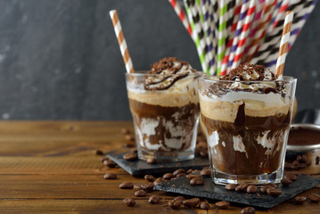 Iced coffee with whipped cream and ice cream