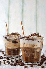 Iced coffee with whipped cream and ice cream
