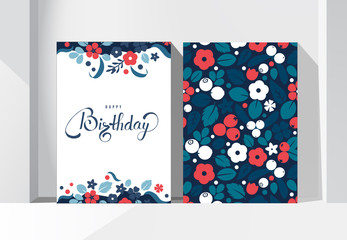 Happy Birthday background template with flowers and lettering.