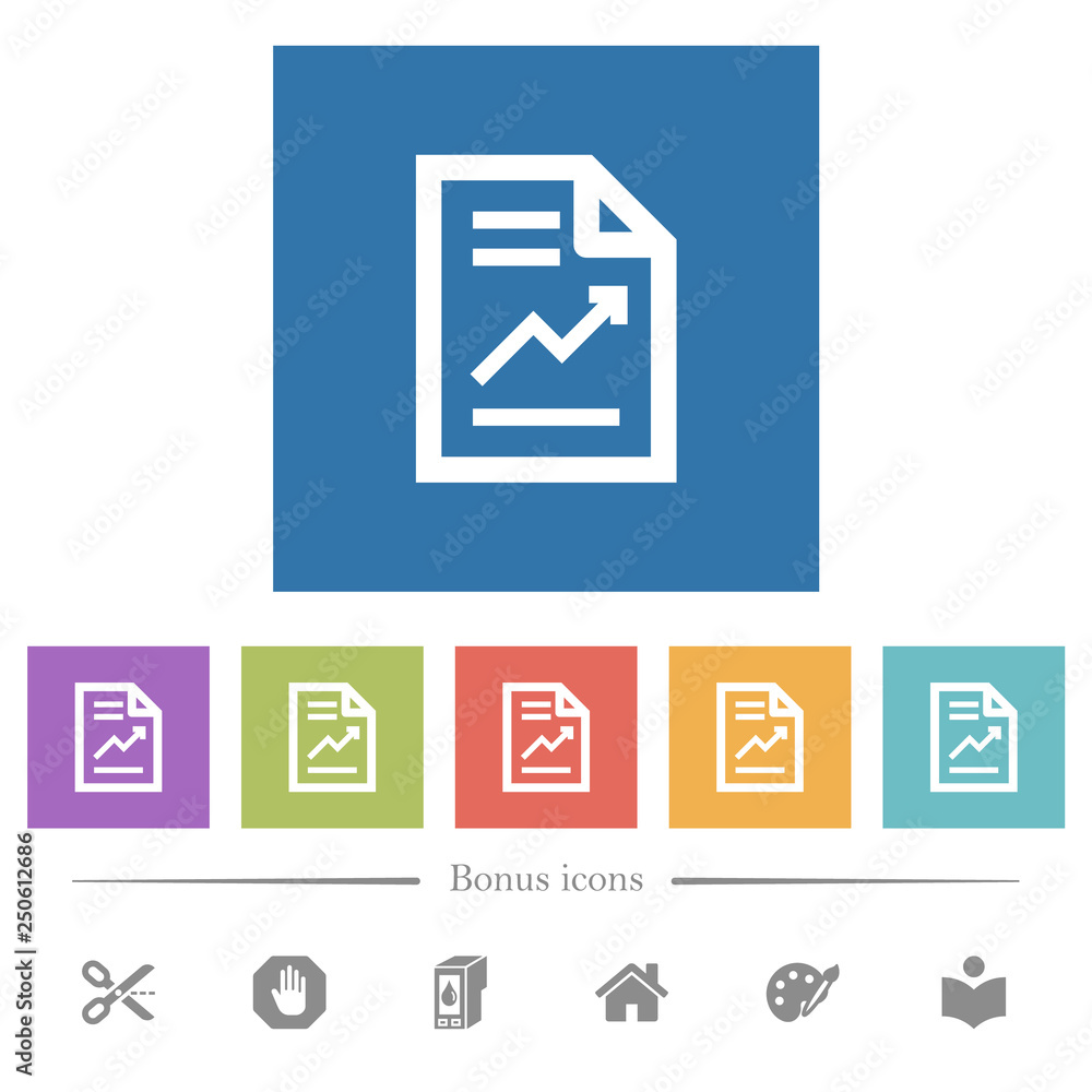 Poster report with graph flat white icons in square backgrounds