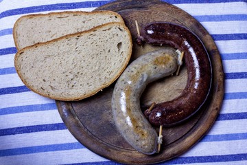 Products made of genuine Czech (central European) pig slaughter. Sausage and black sausage on...