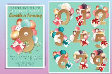 Birthday party invitation template with numbers