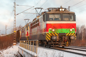 Obraz premium Cargo train at winter morning in Finland