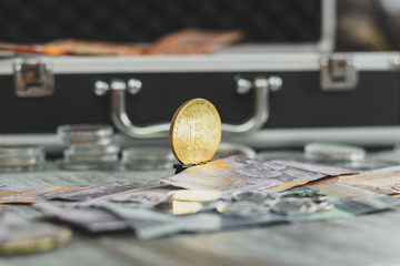 Bitcoin, the digital currency, soft focus background