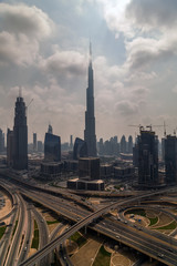 Fototapeta na wymiar Panorama aerial view Dubai car traffic busy roads