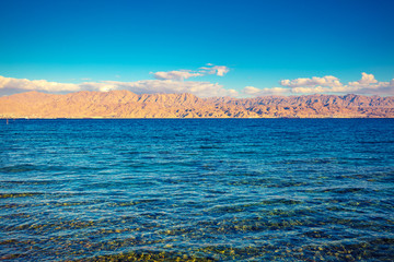 View of the Red sea and mountain. Eilat, Israel