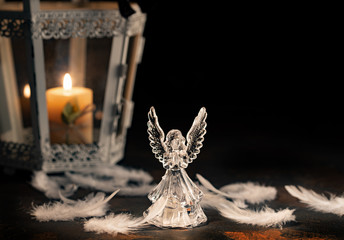 Fototapeta premium Glass angel on a dark background