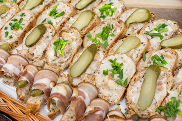 Sandwich with liver pate and pickles,green