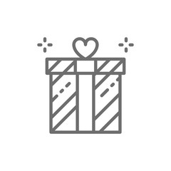 Wedding gift, giftbox, present, surprise line icon.