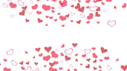 A sample of wallpaper design, textiles, packaging, printing, holiday invitation for Valentine's Day. Red on White background Vector. Light background. Red hearts of confetti are flying.